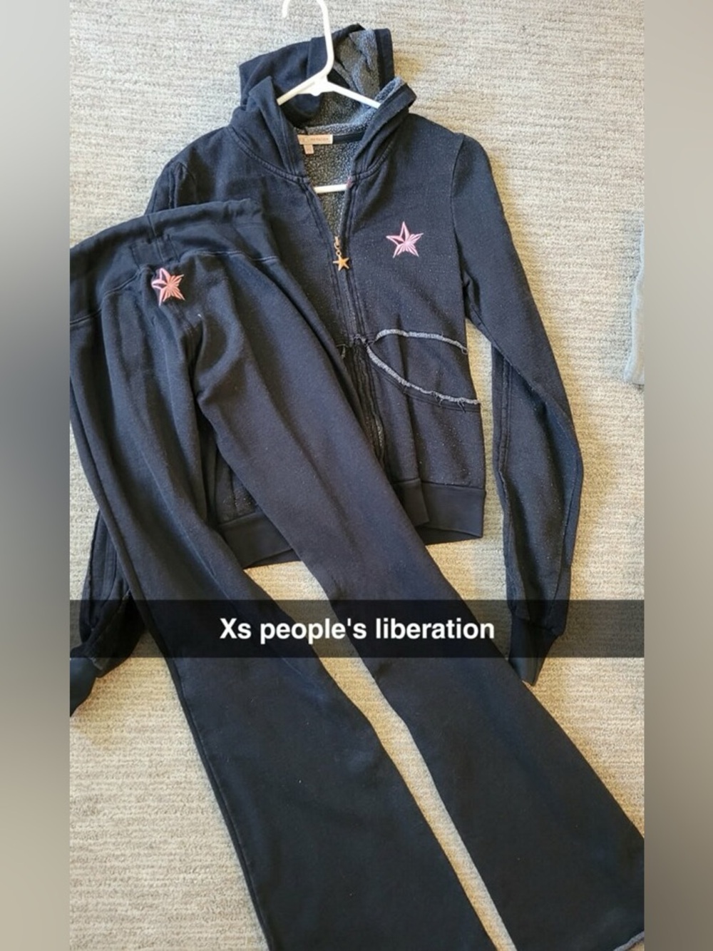 People's Liberation Black Hoodie & Sweatpants Set with Pink Star Emblems